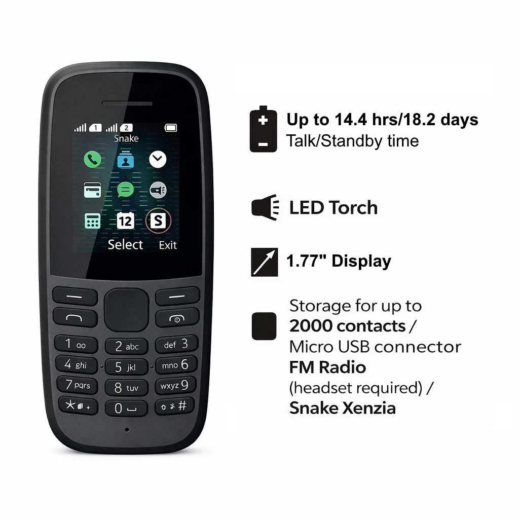 Nokia 105 4th Gen Dual Sim - Brand New Boxed Unlocked Sim Free - Black