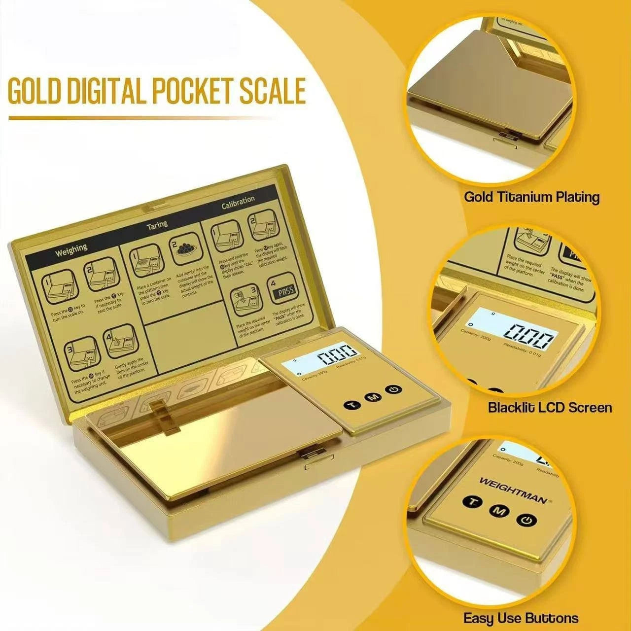 Gold Pocket Digital Scales 0.01g 200g