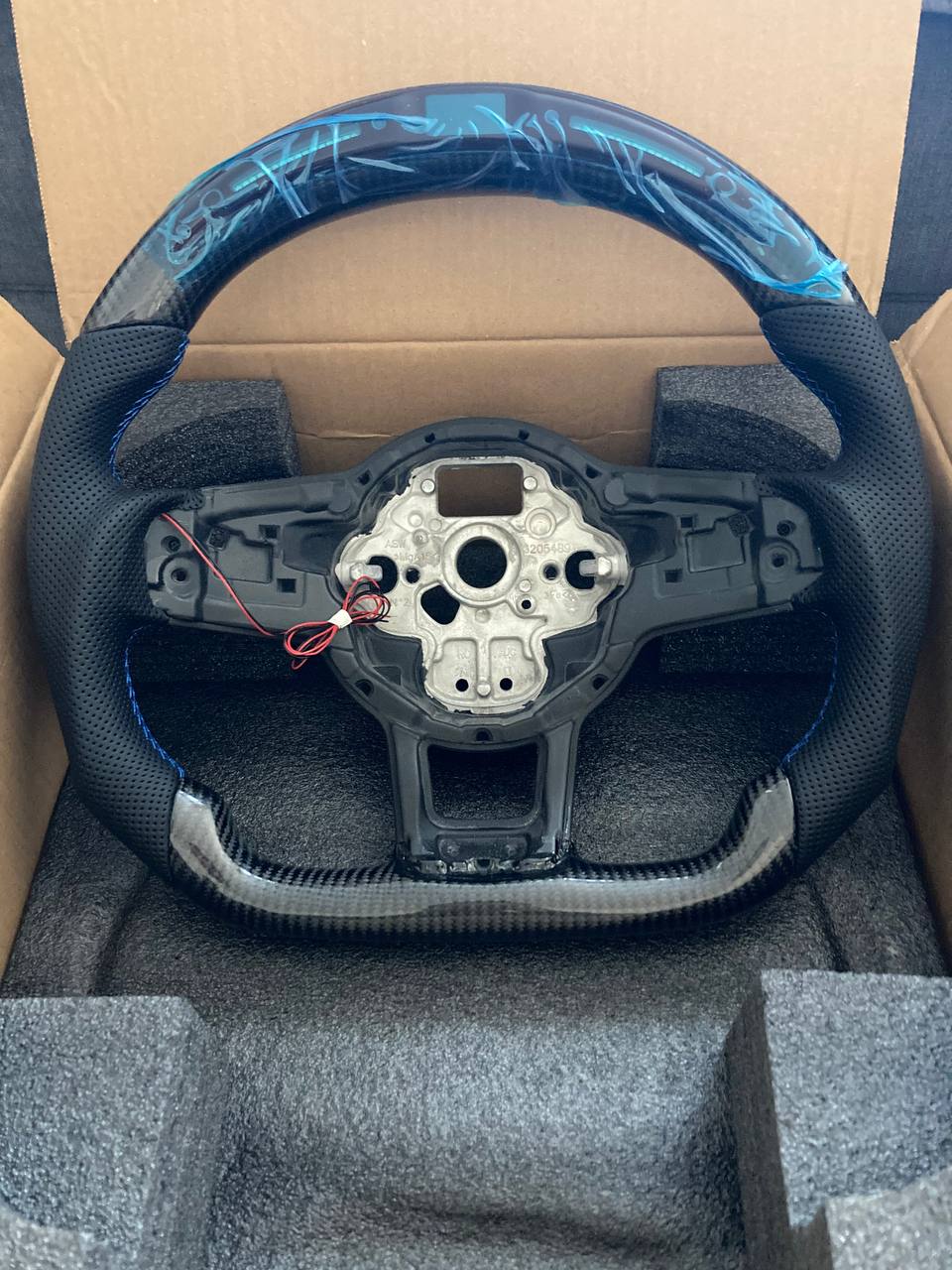 VW Golf MK7 / MK7.5 Carbon Fibre LED Steering Wheel - Blue Stitching - Brand New - TTPlugUK