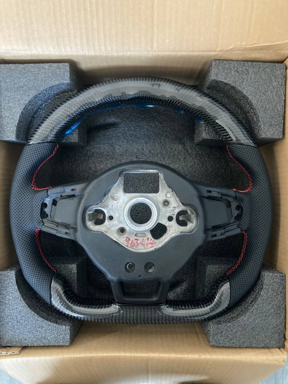 VW Golf MK7 / MK7.5 Carbon Fibre LED Steering Wheel - Red Stitching - Brand New - TTPlugUK